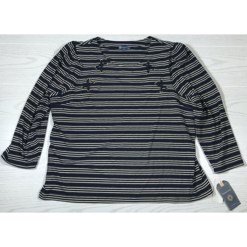 Democracy Long Sleeve Boat Neck Top Women 2X Plus Size Striped Stretch New $74